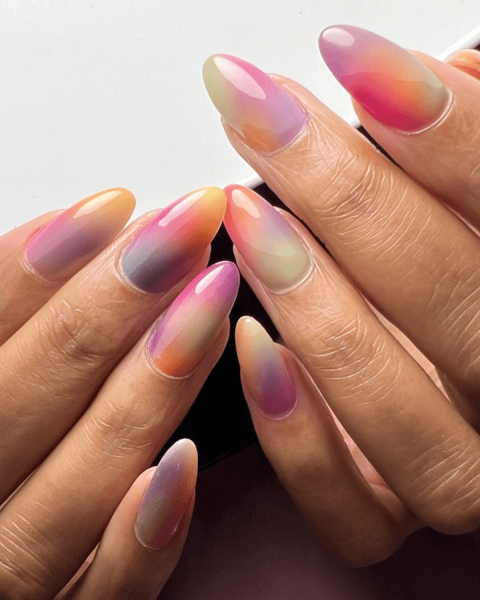Bright Watercolor Nails